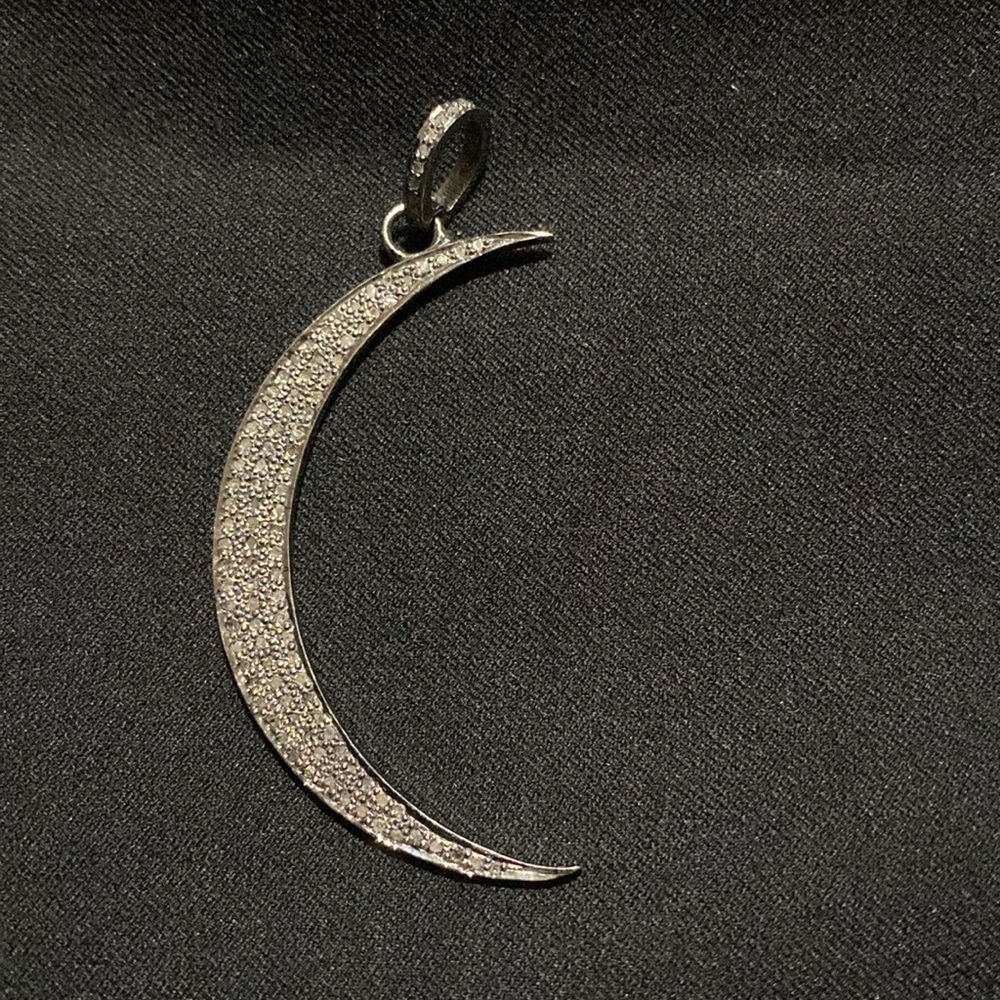 Beautiful Pave Diamond Large Crescent Moon Pendant